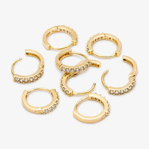 4Pcs CZ Pave Hoop Earrings, Gold/ Rodium Plated Huggies, Outer Diameter 9/ 10/ 12 /14Mm, Dainty Minimalist Earring (GB-2594)
