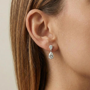 Sterling Silver CZ Teardrop Earrings: Double Drop Dangle Bridal Jewelry