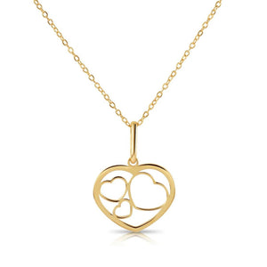 Stunning 14K Yellow Gold Triple Heart Pendant Necklace - The Perfect Timeless Gift.