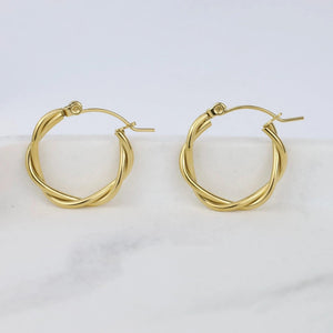 Stunning 18K Gold Plated Titanium Twist Hoop Earrings - Hypoallergenic Minimalist Elegance.