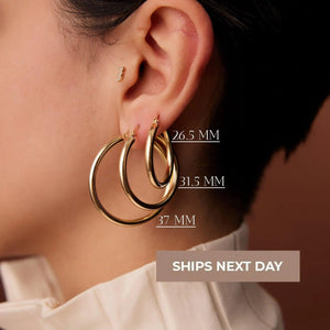 Luxurious 14K Gold Thick 3mm Waterproof Hoop Earrings for Everyday Elegance.