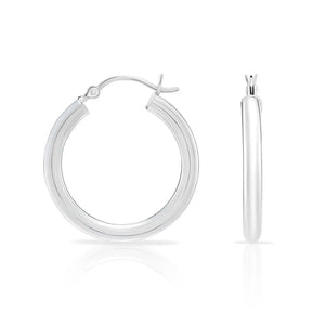 Classic 925 Sterling Silver Chunky Polished Hoop Earrings - 3mm Thin Shiny Elegance.