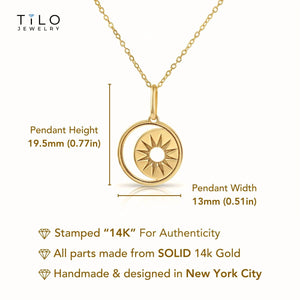 Radiant 14K Yellow Gold Star & Moon Crescent Pendant Necklace - 18" Elegance.