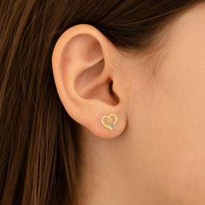 10K Yellow Gold 14Th Birthday Heart Stud Earrings