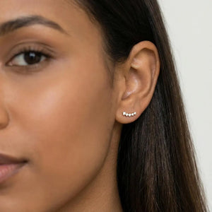 Dainty Ear Climber Earrings • CZ Diamond Curved Studs • 18K Gold Sterling Silver • Minimalist Crawler Earrings • Gift for Her, JE04