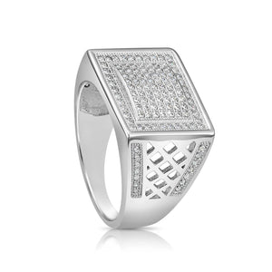 Bold 925 Sterling Silver Pave Square Signet Pinky Ring – Stunning Sparkle for Weddings & Everyday Elegance.