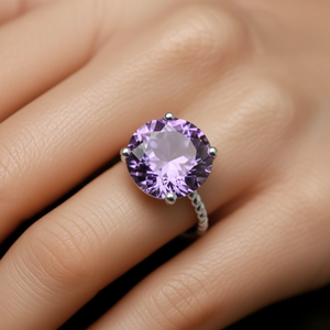 Stunning 5 Carat Sterling Silver Purple Amethyst Ring - Perfect Gift for Her Birthdays & Everyday Elegance.