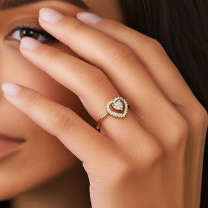 14K Yellow Gold Heart Halo Ring – The Perfect Romantic Gift for Anniversaries and Valentine's Day.