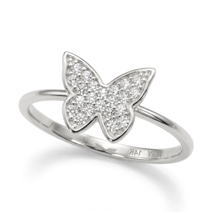 Elegant 14K White Gold Diamond Butterfly Ring - Dainty 0.12Ctw Sparkle Gift for Birthdays & Everyday Glamour.