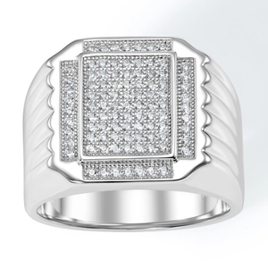 Bold 925 Sterling Silver Pave Square Signet Pinky Ring – Perfect Luxurious Gift for Anniversaries & Everyday Elegance.