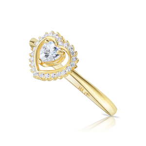 14K Yellow Gold Heart Halo Ring – The Perfect Romantic Gift for Anniversaries and Valentine's Day.