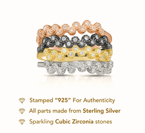 Trendy Sterling Silver Stackable Zig Zag Eternity Band Rings – Set of 4 for Everyday Glam and Special Occasions.
