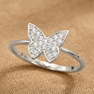 Elegant 14K White Gold Diamond Butterfly Ring - Dainty 0.12Ctw Sparkle Gift for Birthdays & Everyday Glamour.