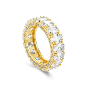 Elegant CZ Eternity Ring with Oval Stones - Gold Plated Sterling Silver Forever Jewelry for Anniversaries and Everyday Luxury.