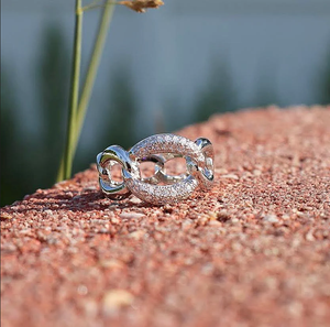 Sterling Silver CZ Cuban Link Ring - Chic Bold Chain Design for Her, Perfect for Mother's Day and Special Occasions.
