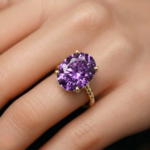 Elegant 14K Yellow Gold Purple Amethyst Oval-Cut Ring - Perfect Birthstone Gift for Her, Mother's Day & February Birthdays.