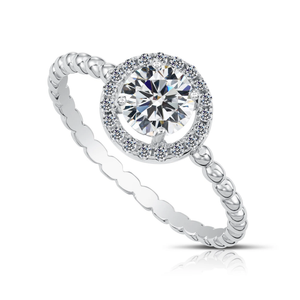 Stunning CZ Round Halo Engagement Ring in Sterling Silver – Perfect Sparkling Proposal for Engagements, Anniversaries & Bridal Elegance.