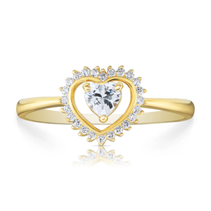 14K Yellow Gold Heart Halo Ring – The Perfect Romantic Gift for Anniversaries and Valentine's Day.