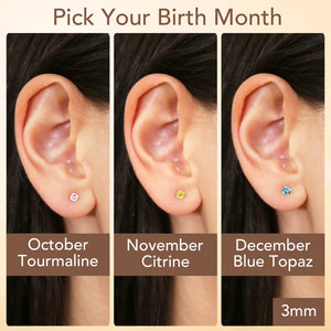 14K Yellow Gold Birthstone Solitaire Stud Earrings, 3Mm, Available in 12 Colors