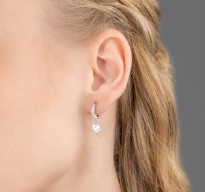 Diamond Dangle Earrings • Diamond Lined Earrings • Heart Shape Gemstone • Tear Drop with Diamond Accents • Gift for Her • Dainty Earrings