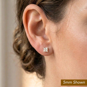 Stunning 14K Yellow Gold Square Zirconia Stud Earrings with Secure Butterfly Pushbacks - Unisex Style.