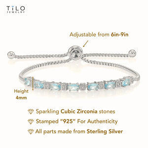 Sterling Silver March Aquamarine Birthstone Adjustable Bracelet