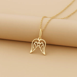 Exquisite 14K Yellow Gold Angel Wings Pendant with 18" Necklace – A Touch of Elegance.