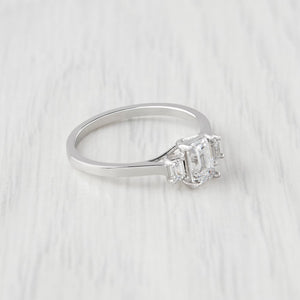 Man Made Diamond Emerald Cut 3 Stone Trilogy Ring Ring Available in Sterling Silver or White Gold Filled - Engagement Ring