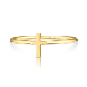 14K Gold Infinity Cross Ring, Stackable Religious Ring 2 Piece Set