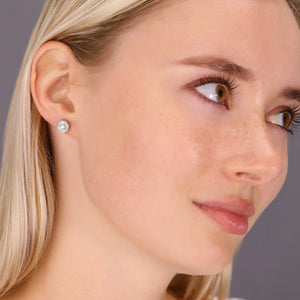 CZ Solitaire Halo Stud Earrings, 0840 in Sterling Silver
