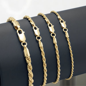 14K Yellow Gold Rope Chain Bracelet, Lobster Lock