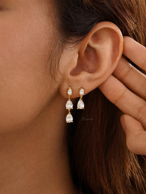 Minimalist Diamond Drop Earrings, Dainty Diamond Stud Earrings, Gold CZ Earrings, Wedding Jewelry, Bridesmaids Gift for Her,Mothers Day Gift