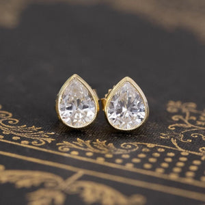 Tear Drop Pear Cut 2CTW Simulated Diamond Earrings Bezel Set, 14K Yellow Gold Earrings Women'S, Moissanite Earrings Push Backs, Gift for Her
