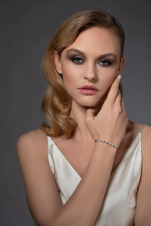 Elegant Dainty Silver CZ Slider Bracelet with Pear-Shaped Cubic Zirconia – Adjustable for Women & Girls.