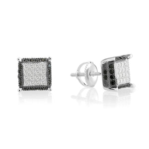 CZ Square Screw-Back Stud Earrings, Unisex in Sterling Silver