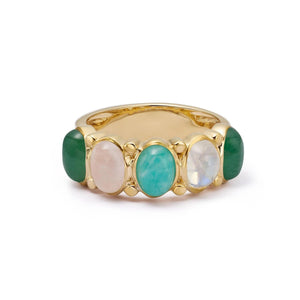 Stunning 18Ct Gold Plated Bold Mixed Gemstone Ring.
