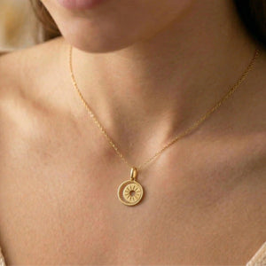 Radiant 14K Yellow Gold Star & Moon Crescent Pendant Necklace - 18" Elegance.