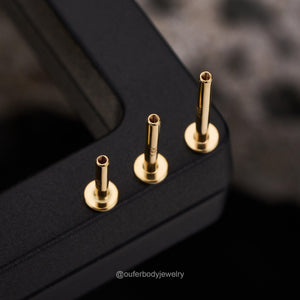 14K Solid Gold Internally Threaded Labret Studs - Available in 5mm, 6mm, 8mm, and 10mm for Cartilage, Helix, and Tragus Piercings.