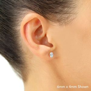 14K Solid Gold Basket Set Oval CZ Stud Earrings, with Pushbacks
