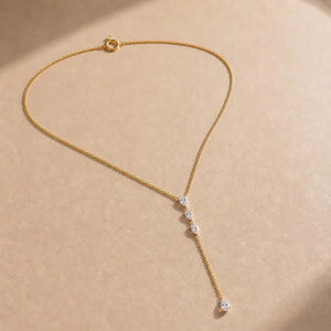14K Solid Gold 4 Pear Diamond Lariat Necklace, Minimalist Y Drop Necklace, Teardrop Dainty Diamond Jewellery, Gift for Her, DANGLING CARAT