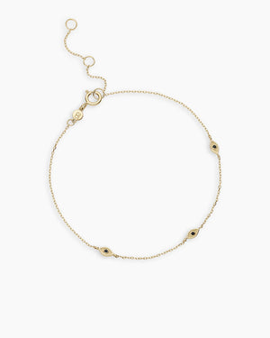 14K Gold Black Onyx Evil Eye Bracelet