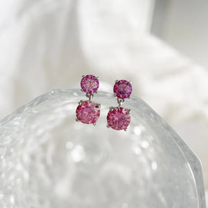 Genuine Moissanite Double Drop Earrings: Platinum Overlay Sterling Silver