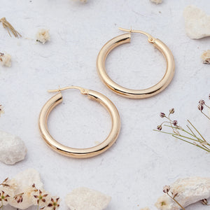 14K Yellow Gold Hoop Earrings, Sizes 16Mm 21Mm 26Mm 31Mm 37Mm, 3Mm Thick, Classic Hoop Earrings, 14K Gold Hoops, Gift, Stacking Earrings