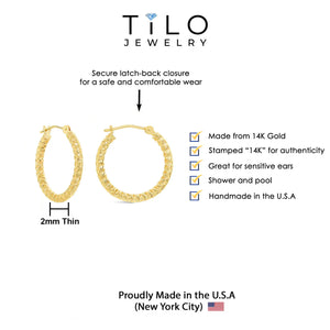 14K Yellow Gold Hoops with Spiral Diamond Cuts, the Twist Collection, 18Mm, 20Mm, 25Mm, 30Mm, Gifts for Her, Made by TILO Jewelry
