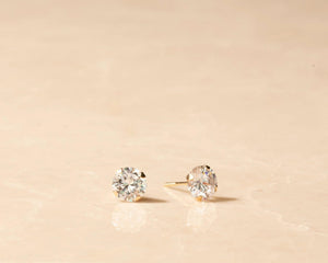 Dainty 14K Solid Gold Tiny Round CZ Stud Earrings - Minimalist Screw Flat Back for Cartilage & Lobe.