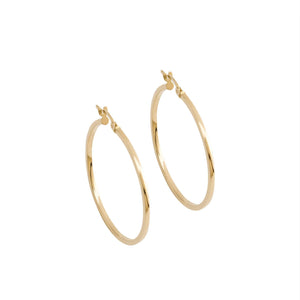 14K Gold Dainty Hoop Earrings - 34mm Large Real Gold Hoops for Women.