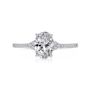 14K White Gold Oval-Shaped Solitaire 1.5 Carat Engagement Ring with Side Stones
