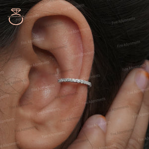 Solid 14K Yellow Gold Cartilage Cuff Earrings Black Diamond Peach Sapphire Gemstone Ruby Jewelry Ear Cuff Gift Christmas New Design (Single)