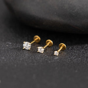 Moissanite Sterling Silver Labret, 18G Flat Back Stud