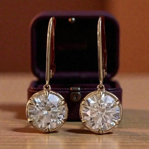 14K Gold Moissanite Drop Earrings | round Brilliant Cut 2 Ct Dangle Jewelry